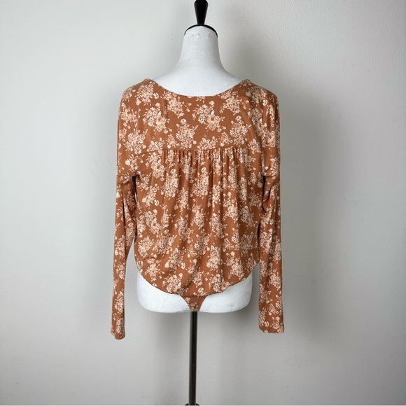 NWOT Intimately Free People Floral‎ Long Sleeve Bodysuit Sz M Rust Brown Stretch - Picture 7 of 13